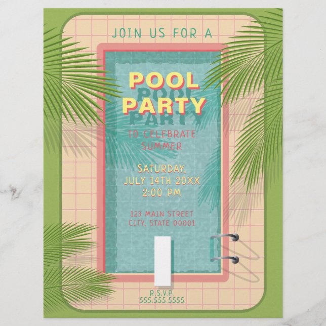 Palm Pool Party Flyer Einladung (Vorderseite)