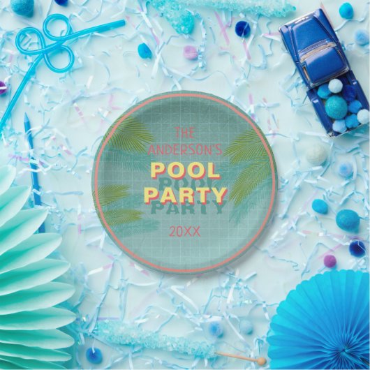 Palm Pool Party Platine Pappteller (Party)