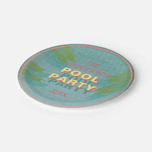 Palm Pool Party Platine Pappteller (Schrägansicht)