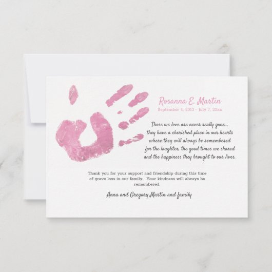 Palm Print Pink Beileid Danke Karte (Vorderseite)