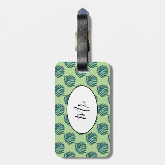 Palm Print Turquoise Gepäckmarke Gepäckanhänger (Rückseite vertikal)