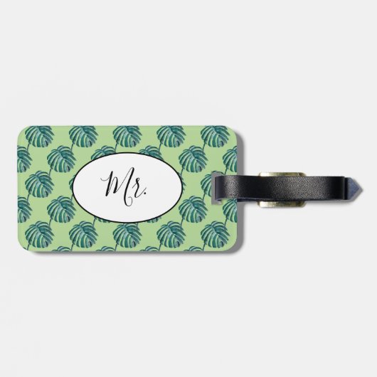 Palm Print Turquoise Gepäckmarke Gepäckanhänger (Rückseite horizontal)