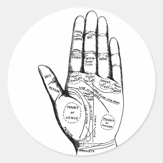 Palm Reading Chart Palmistry Wahrsager Zukunft Runder Aufkleber (Vorderseite)