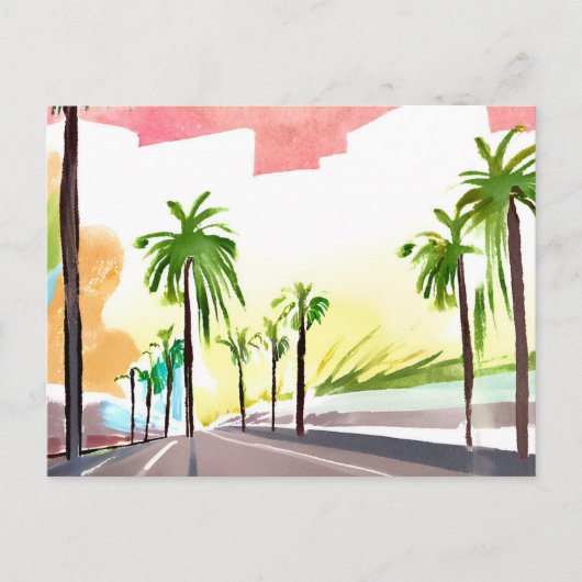 Palm Road | Moderne, moderne Aquarellfarben Postkarte (Vorderseite)
