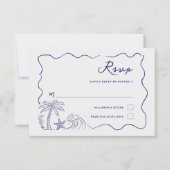 Palm Seashell Beach Hochzeit mit handgezogenen Küs RSVP Karte (Vorderseite)