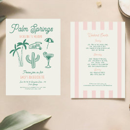 Palm Spring Green Pink Hand gezeichnete Hochzeit Einladung