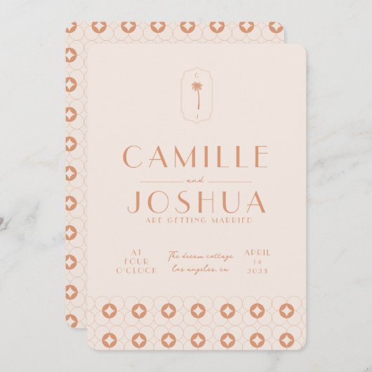 Palm Spring Retro Hochzeit Einladung (Vorne/Hinten)