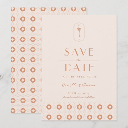 Palm Spring Retro Hochzeit Retro speichern Das Dat Einladung (Vorne/Hinten)