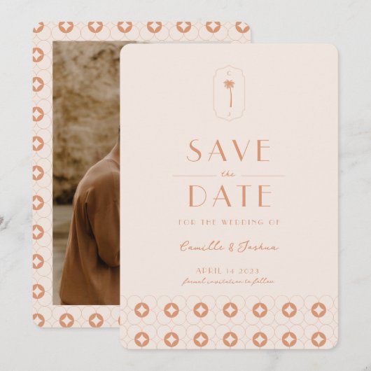 Palm Spring Retro Hochzeit Retro speichern Das Dat Einladung (Vorne/Hinten)