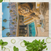 Palm Springs 1950 Poolside-Löwe entspannt Geschirrtuch (Gefaltet)