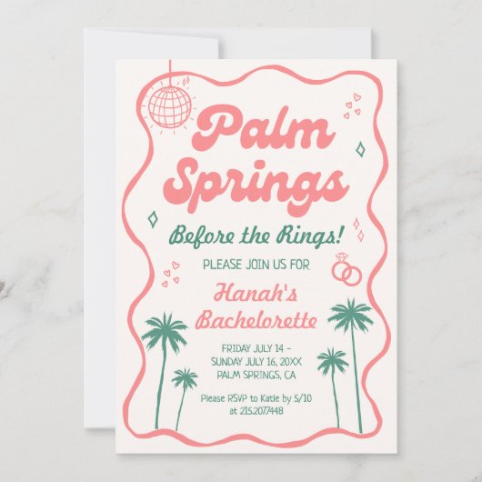 Palm Springs Bachelorette Einladung (Vorderseite)