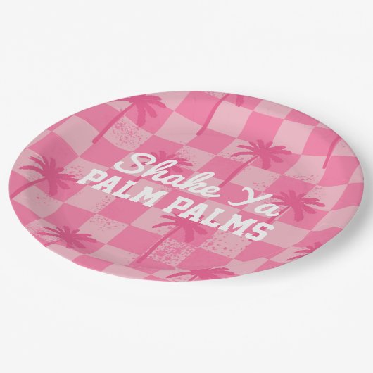 Palm Springs Bachelorette Shake Ya Palm Palm Plate Pappteller (Schrägansicht)