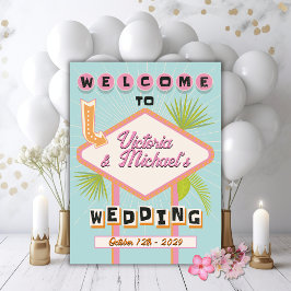 Palm Springs Beach Wedding Mod Retro Begrüßungszei Poster