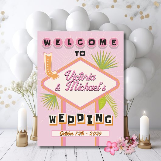 Palm Springs Beach Wedding Mod Retro Begrüßungszei Poster