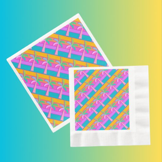 Palm Springs Bold Sunset Stripes Palm Tree Serviette