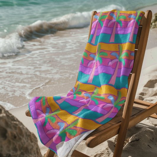 Palm Springs Bold Sunset Stripes Palm Tree Strandtuch