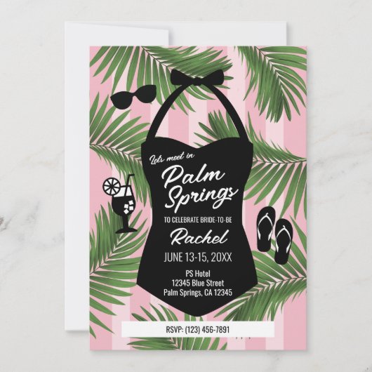 Palm Springs Brautparty Pool Einladung (pink) (Vorderseite)