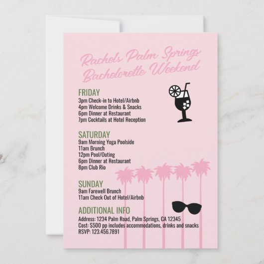 Palm Springs Brautparty Pool Einladung (pink) (Rückseite)
