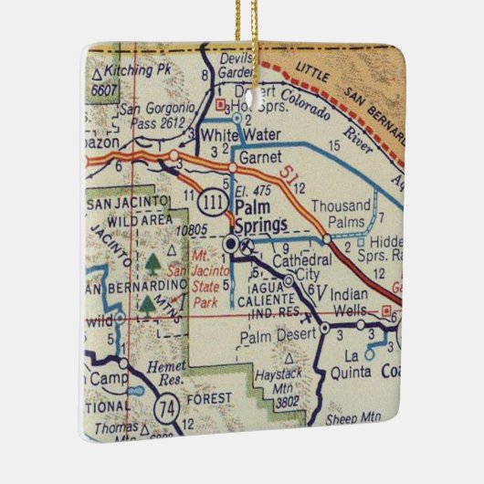 Palm Springs CA Retro Map Keramikornament (Rechts)