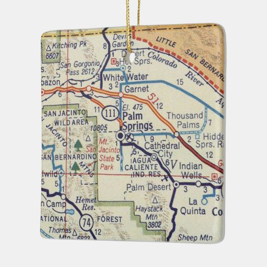 Palm Springs CA Retro Map Keramikornament (Links)
