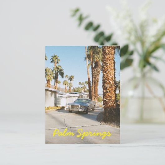 Palm Springs California Classic Car and Palm Trees Postkarte (Stehend Vorderseite)