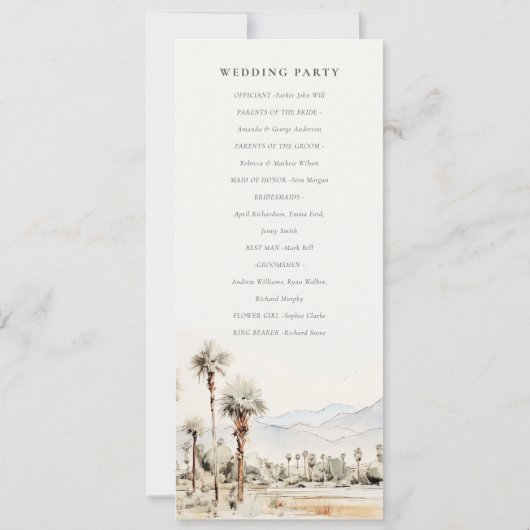 Palm Springs California Landscape Wedding Program Einladung (Rückseite)