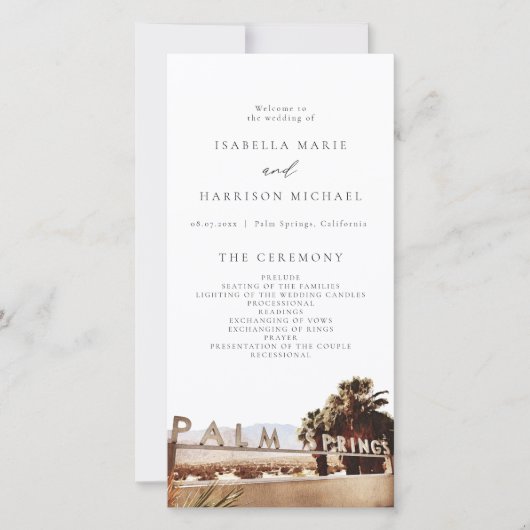 PALM SPRINGS California Palm Tree Wedding Program Dankeskarte (Vorderseite)