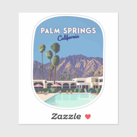Palm Springs California Pool Hotel Trees Retro Aufkleber (Blatt)