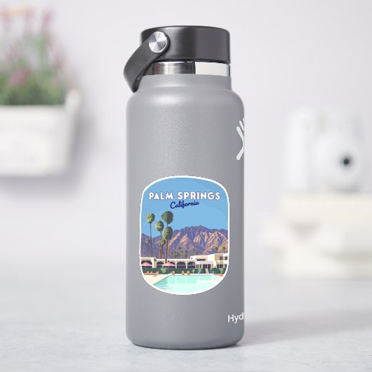 Palm Springs California Pool Hotel Trees Retro Aufkleber (HydroFlask)