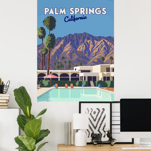 Palm Springs California Pool Hotel Trees Retro Poster (Heimbüro)