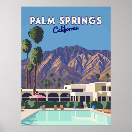 Palm Springs California Pool Hotel Trees Retro Poster (Vorne)