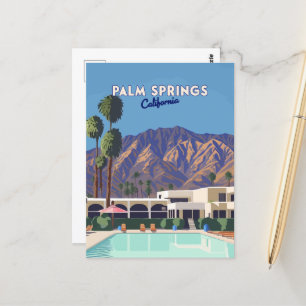 Palm Springs California Pool Hotel Trees Retro Postkarte