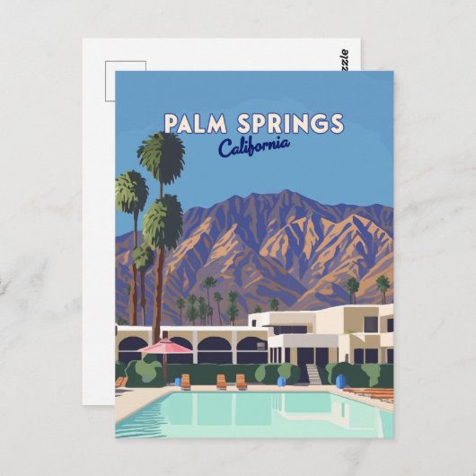 Palm Springs California Pool Hotel Trees Retro Postkarte (Vorne/Hinten)