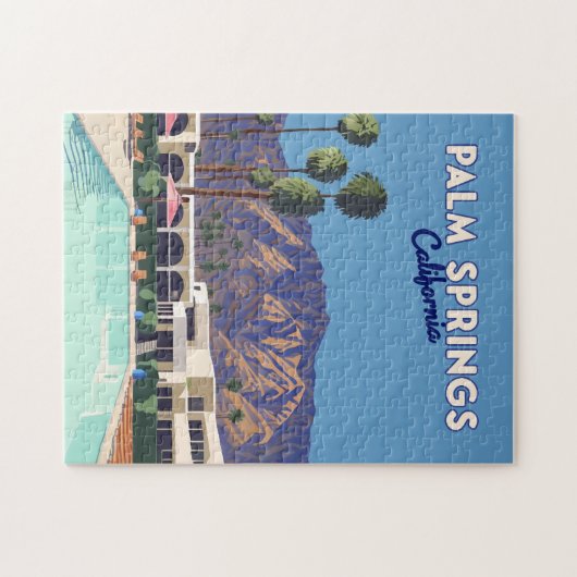 Palm Springs California Pool Hotel Trees Retro Puzzle (Horizontal)
