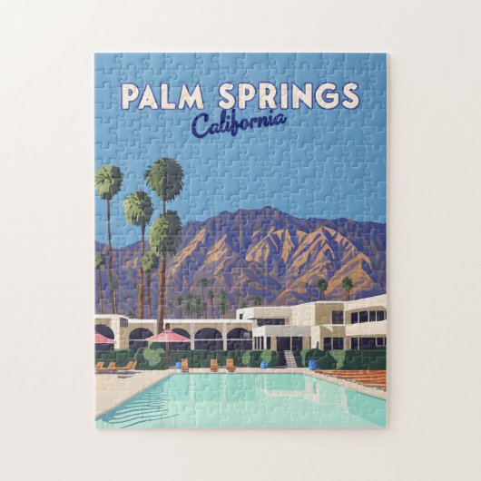 Palm Springs California Pool Hotel Trees Retro Puzzle (Vertikal)