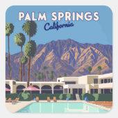 Palm Springs California Pool Hotel Trees Retro Quadratischer Aufkleber (Vorderseite)