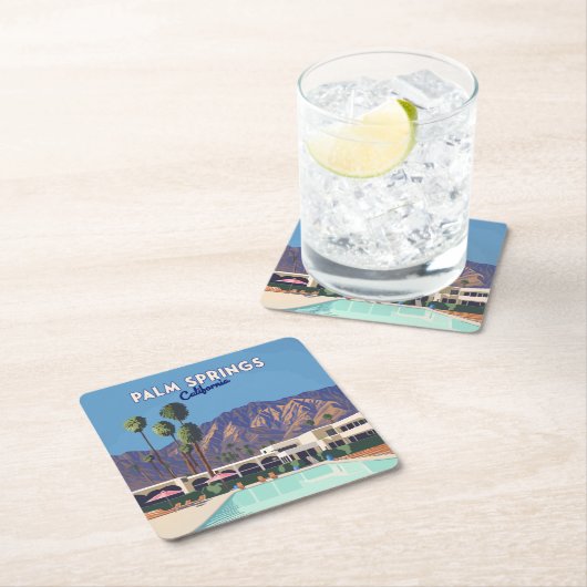 Palm Springs California Pool Hotel Trees Retro Rechteckiger Pappuntersetzer (Vor Ort)