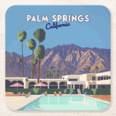 Palm Springs California Pool Hotel Trees Retro Rechteckiger Pappuntersetzer (Vorderseite)