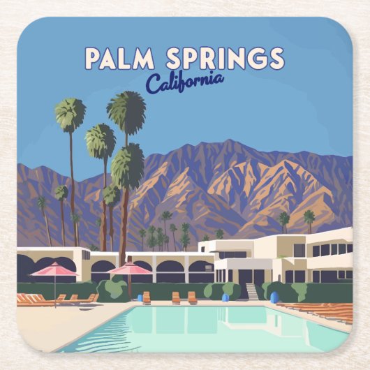 Palm Springs California Pool Hotel Trees Retro Rechteckiger Pappuntersetzer (Vorderseite)