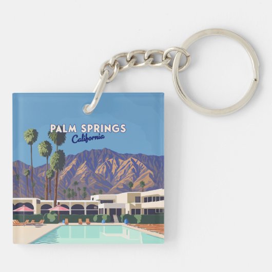 Palm Springs California Pool Hotel Trees Retro Schlüsselanhänger (Rückseite)