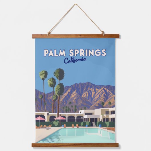 Palm Springs California Pool Hotel Trees Retro Wandteppich Mit Holzrahmen (Vorderseite)
