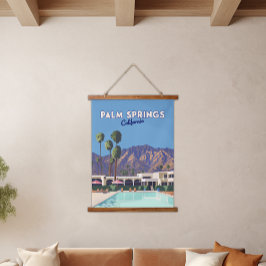 Palm Springs California Pool Hotel Trees Retro Wandteppich Mit Holzrahmen