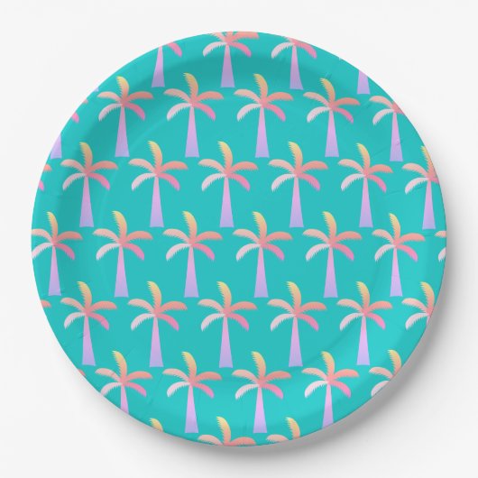 Palm Springs Caribbean Blue Tropical Palm Tree Pappteller (Vorderseite)