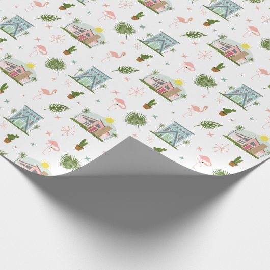 Palm Springs Flamingo Cactus Midjahrhundert Muster Geschenkpapier (Ecke)