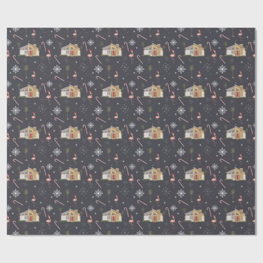 Palm Springs Flamingo Christmas House Geschenkpapier (Flach)
