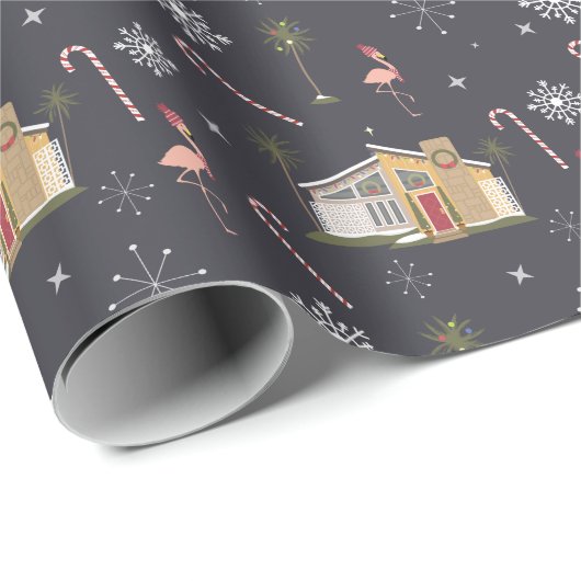 Palm Springs Flamingo Christmas House Geschenkpapier (Rolleneckpunkt)