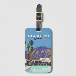 Palm Springs Kalifornien Pool Hotel Bäume Retro Gepäckanhänger