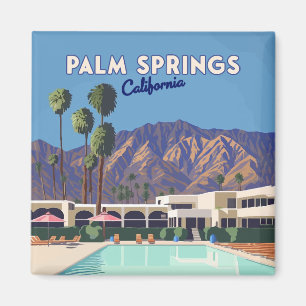 Palm Springs Kalifornien Pool Hotel Bäume Retro Magnet