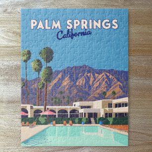 Palm Springs Kalifornien Pool Hotel Bäume Retro Puzzle