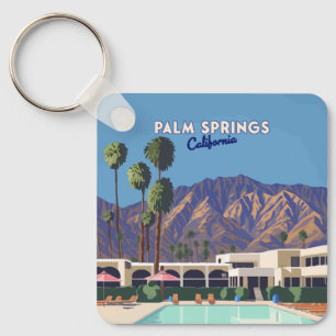 Palm Springs Kalifornien Pool Hotel Bäume Retro Schlüsselanhänger